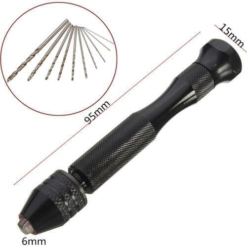 10pcs Twist Drill Bit Mini Micro Aluminum Alloy Hand Drill With Keyless Chuck Woodworking Drilling Bits Rotary Tools Kit