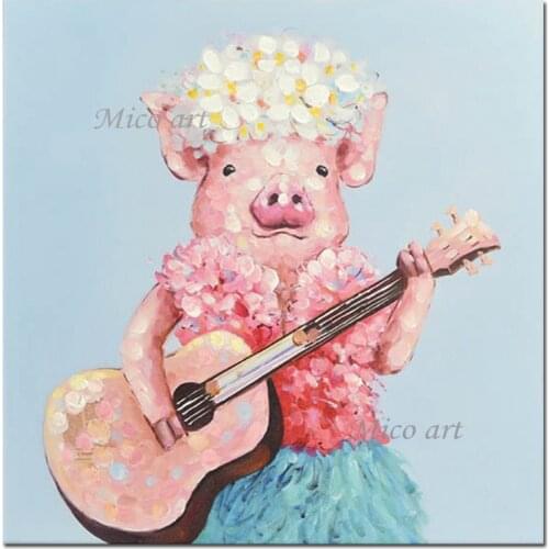 Kids Room Wall Decorative Lovely Pet Pig Picture Oil Painting Canvas Wall Art Hand-painted No Frame Cartoon Paintings Picture