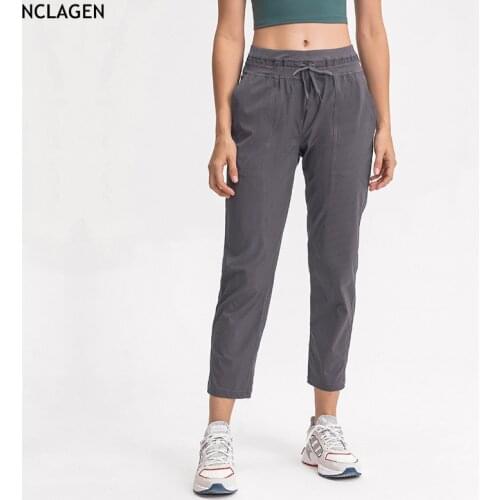 NCLAGEN 2021 Casual Sport Trousers Women 2 Side Pocket Running Elastic Exercise Fitness Leggings Gym Workout Loose Yoga Pants