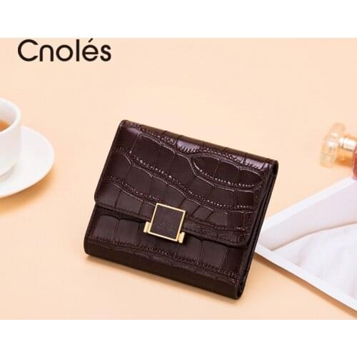 Cnoles New Brand 100% Genuine Leather Wallet For Women High Quality Coin Purse Female Short Clutch Phone Brown Wallets