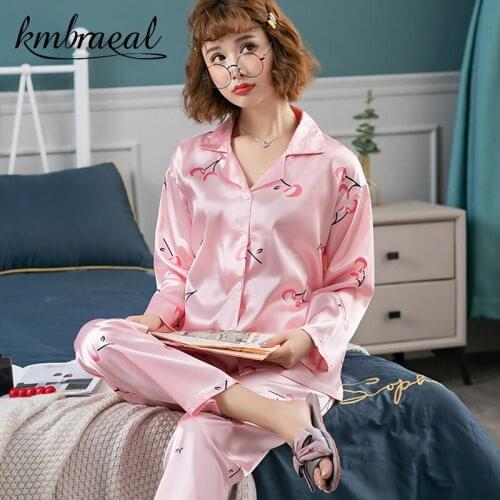 Pajamas for Women Milk Silk Long Sleeve Cartoon Sleepwear Nightwear Comfortable Home Clothes Loungewear Homewear plus size M-2XL