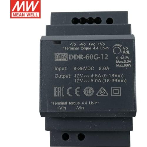 MEAN WELL DDR-60G-12 60W DIN Rail DC-DC Converter Input 9-36V DC to 12V DC 5A 60W meanwell Power Supply(12V/24Vdc to 12Vdc)