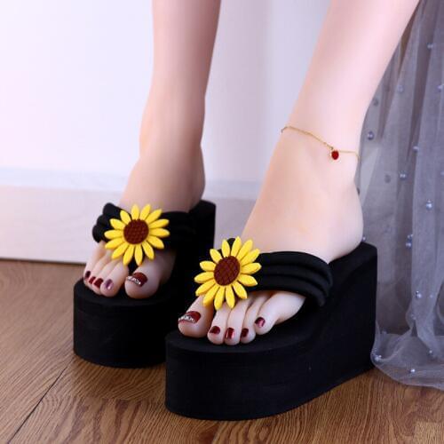 2020 New Summer Sun flower Slippers Women High Heel Beach Outdoor Flip Flops flip flops Platform Sandals Zapatos Mujer TUX117