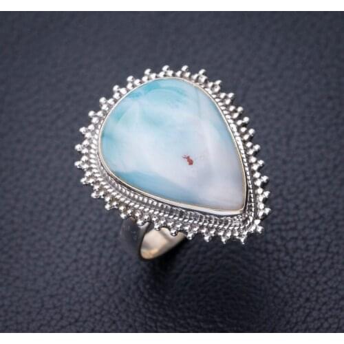 StarGems Natural Caribbean Larimar Handmade 925 Sterling Silver Ring 7.75 D8723