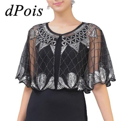 Vintage Womens 1920s Sequin Shawl See Through Beaded Boleros Shrug Cardigan Wedding Wraps Evening Cape Ladies Flapper Cover Up