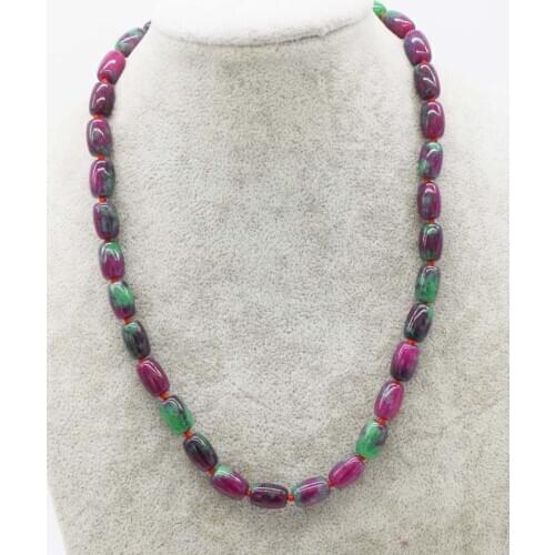Green red green jade pillar 12*8mm necklace 18inch wholesale beads nature FPPJ woman 2019 amazing