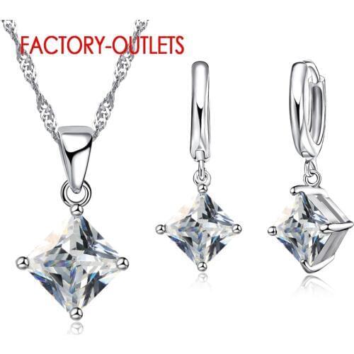 925 Sterling Silver Bridal Jewelry Sets Fashion Jewelry Classic Square Cubic Zirconia Women Girls Engagement Anniversary