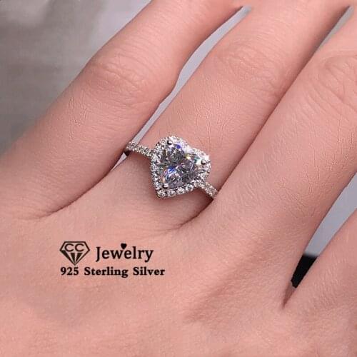 CC Heart Rings For Women S925 Sterling Silver Cubic Zirconia Bridal Wedding Engagement Trendy Jewelry Accessories Bijoux CC829