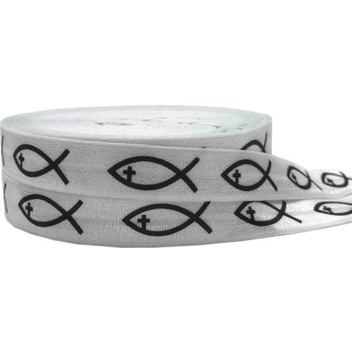 10 yards 16mm Fish Printed Fold Over Elastic DIY Head Wear FOE Ribbon for Girls Bracelet Clothes Sewing Decoration Accessories