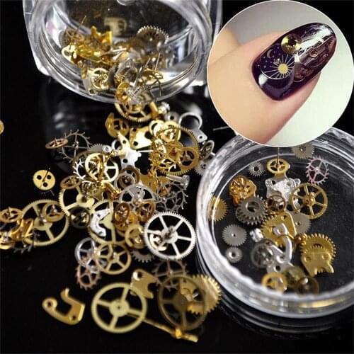 100PCS 3D Hollow Metallic Nail Sequins DIY Steampunk Mechanical Component Gear Wheel Nail Art Decoration Tips Mixed Patterns
