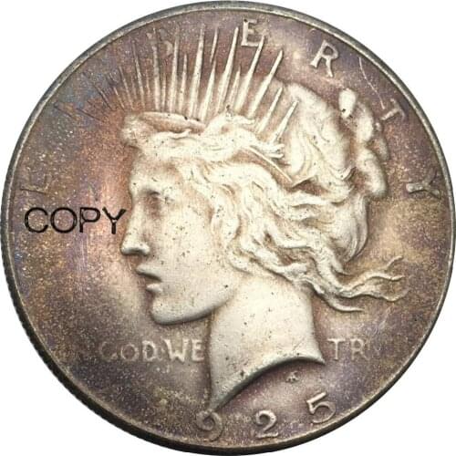 1925 Peace Liberty One Dollar United States Of America Brass Silver Plated Replica Coin