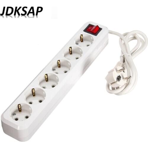 2 Round Pin EU RUS Plug Power Strip Switch 3M 5M Cable 6 Outlets Electrical Extension Cable Network filter