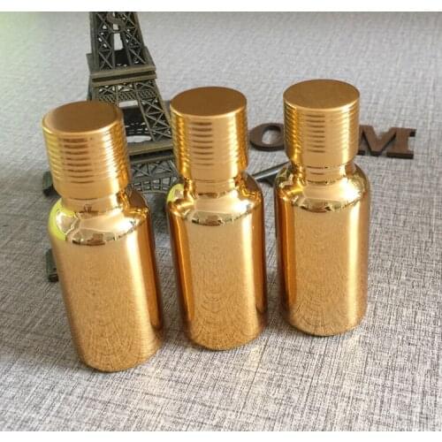 20ml glass essential oil bottle golden plated small bottle aluminum cap refillable makeup sample container packaging