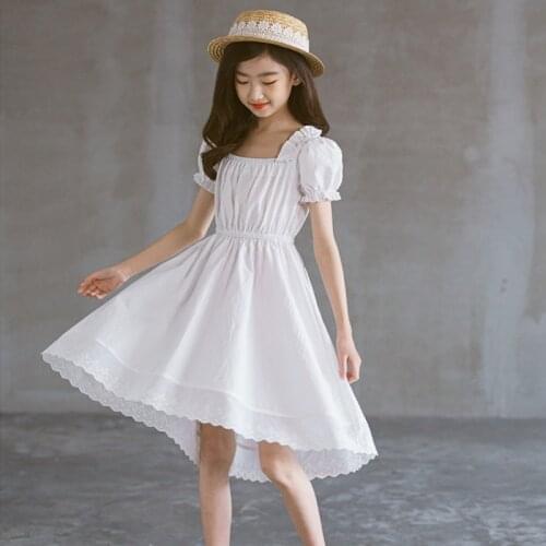 2021 Girl Dress Summer Short Sleeve Kids Dresses for Girls Cotton Teenager Party Dress Elegant Princess Costume 6-16Y Children