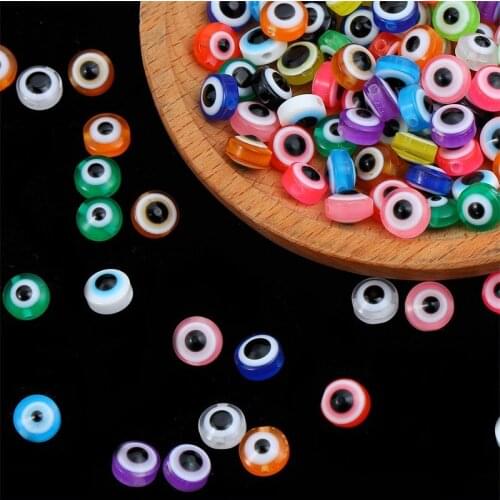 40pcs Mix Oblate Shape Evil Eye Beads 8mm Hollow Stripe Resin Spacer Beads Child Gift DIY Jewelry Bracelet Handicraft Supplies