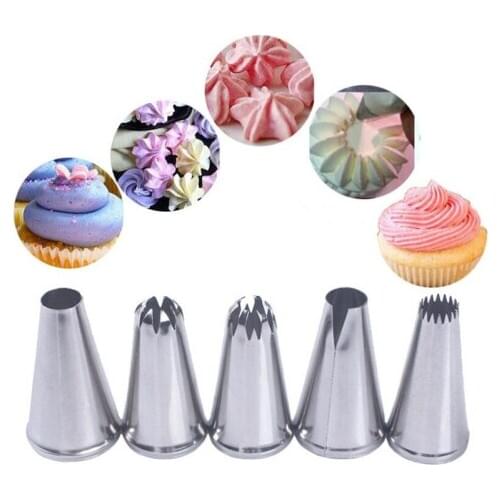 5pcs Tulip Metal Cream Nozzles Cake Decorating Tools Stainless Steel Icing Piping Nozzle Tips Cake Fondant Dessert Decor Baking