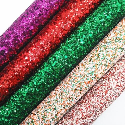 Amonglitter Red and Green Chunky Glitter Leather Glitter Fabric with Color Matching Backing for DIY Bows 21x29cm A4 size GM4003B