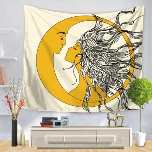 White Black Sun Moon Mandala Tapestry Wall Hanging Celestial Wall Tapestry Hippie Wall Carpets Dorm Decor Psychedelic Tapestry