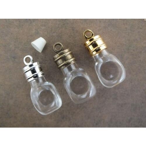 Free ship!! Lot mixed color can choos glue cap & 25x10mm Square shapes handmade art glass bottle necklace