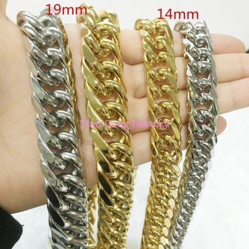 CHRISTMAS Size 8"-40" 14/19mm Width Heavy Huge 316L Stainless Steel mens Silver Color/Gold Color Curb Chain Necklace or Bracelet