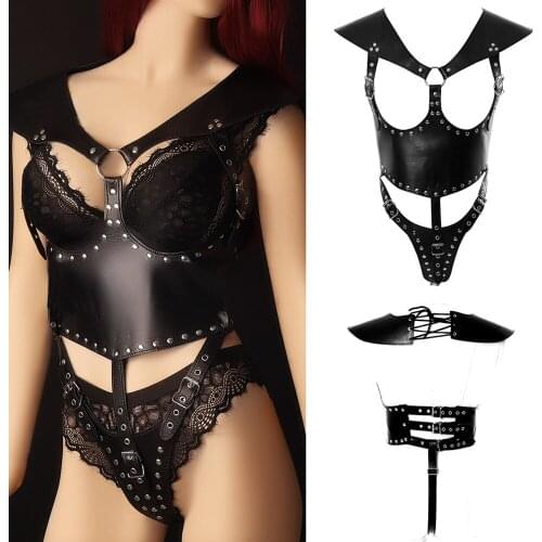Black Leather Punk Goth Body Bondage Sexy Lingerie Fetish Erotic Women Underwear Harness Fashion Belt Waist Size Pole Dance Wear