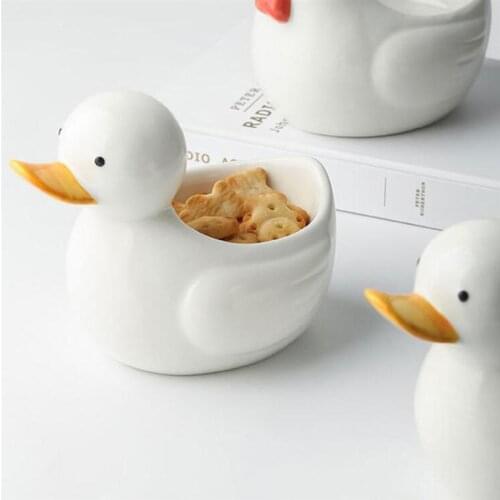 1Pc Duck Shaped Dessert Bowl Ceramic Breakfast Bowl Snack Sushi Storage Bowl