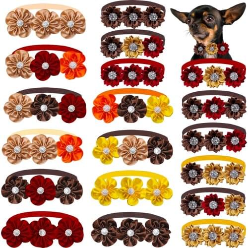 50/100pc Fall Pet Supplies Small Dog Cat Bow Tie Collar Thanksgiving Dog Bowtie Neckties Flower Diamond Small Dog Accessoreis