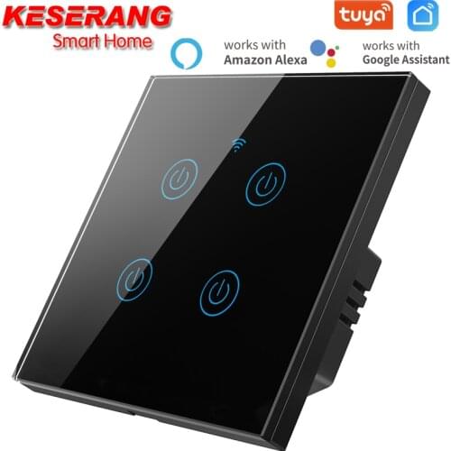 KESERANG EU/UK Tuya WiFi Smart Touch Wireless Switch Light No Neutral Required Wall 1/2/3/4 Gang 220-240V For Google Home Alexa