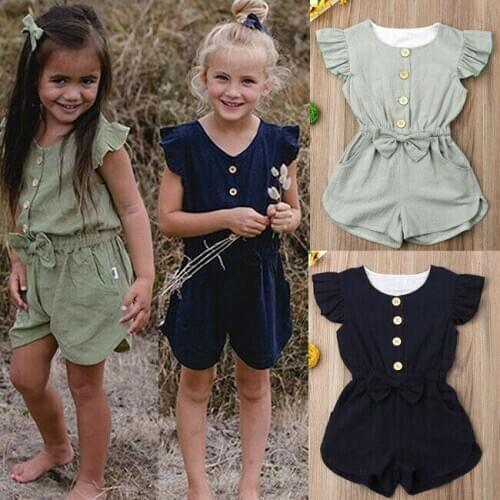 Children Kids New Fashion Rompers Infant Baby Girl Cotton Ruffles Romper With Bowknot Kids Summer Jumpsuit Playsuit Outfit