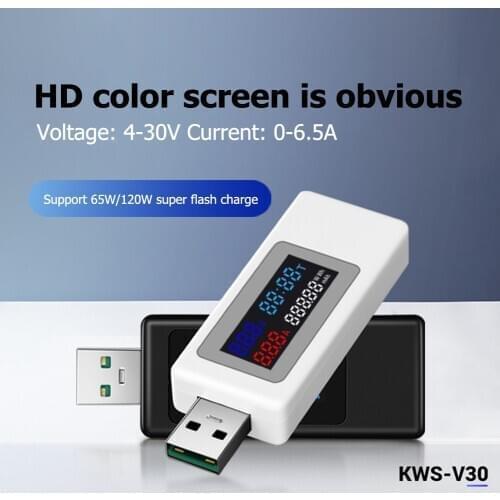 KWS-V30 6 in 1 USB Tester IPS Display DC Digital Voltage Power Timing Capacity Meter Detector Adapter for current, voltage,power