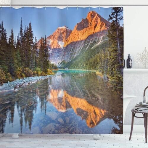 Landscape shower curtain for Bathroom Fabric Decoration with Hook easy to clean hotel curtaintowns Mountains tree