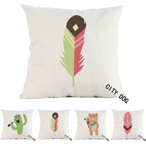 Animal hair Cactus bear Tribe Woodland Linen Cushion Cover Decorative Pillow Case For Chair Sofa Home Decor Throw Pillows
