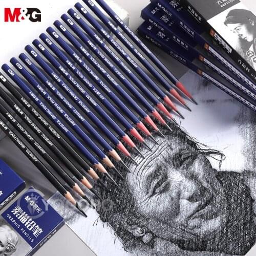 M&G 12pcs/set Professional Wooden Sketch Pencils 12B10B 8B 7B 6B 5B 4B 3B 2B Art Manual Draw Pen Office School Stationery