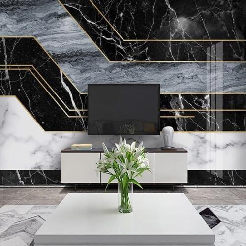 Custom Mural Modern Black White Blue 3D Striped Geometric Marble Pattern Wallpaper Living Room TV Background Wall Decor Painting