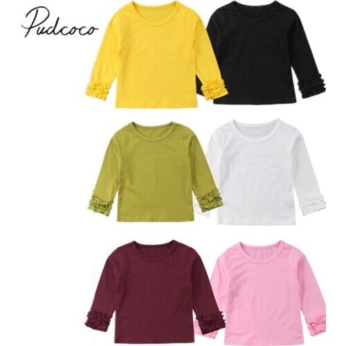 2018 Brand New Toddler Baby Girls Boys T-Shirts Tops 6 Style Long Petal Sleeve Solid Pullover Tops Spring Clothes Outfit 6M-5Y