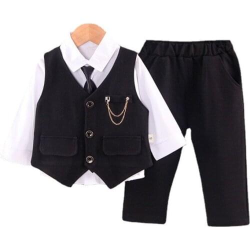 New Spring Autumn Boys Gentleman Clothes Suit Children Solid Vest Shirt Pants 3Pcs/set Toddler Casual Clothing Kids Tracksuits