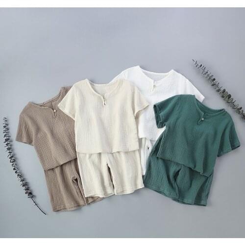 Baby Boy Linen Clothes Sets Shirt+Short Summer Infant Toddler Child Homesuit Button Short Sleeve Baby Clothes Outfit 1-12Y