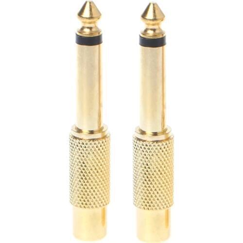 OOTDTY 2 Pcs 6.35mm 1/4" Mono Male Jack To RCA Female Plug Audio Adapter Cable Converter