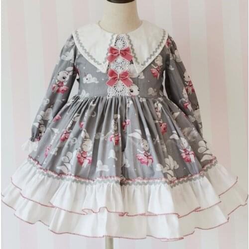 Baby Girl Autumn Long Sleeve printed Vintage Spanish Lolita Princess Ball Gown Dress for Girl Chritmas Party