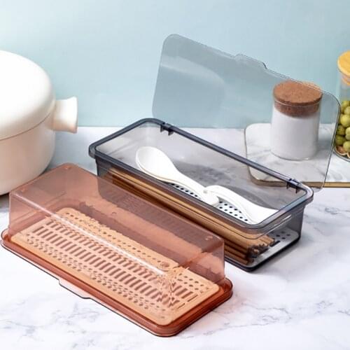 Flat cutlery tray kitchen drawer storage box with lid and drainer Plastic kitchen cutlery tray and cutlery storage box