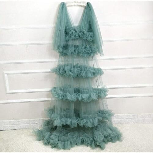 See Through Tulle Maternity Dresses For Women Baby Shows Deep V Neck Tulle Robes Formal Wear Birthday Robes Photo Shoot Gowns