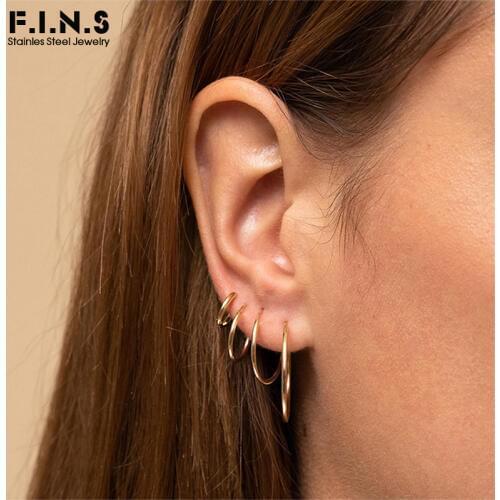 F.I.N.S Seven-sizes Gold Silver Color Hoop Earring for Women Minimalist Stainless Steel Earring Circle Earings Fashion Jewelry