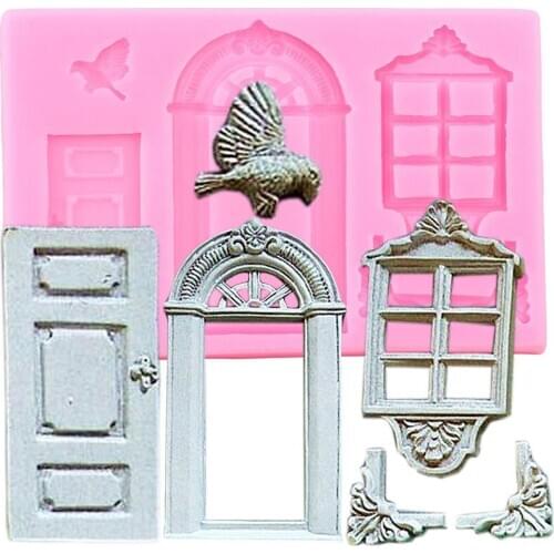 Window Door Border Silicone Molds DIY Birds Frame Fondant Cake Decorating Tools Candy Polymer Clay Chocolate Gumpaste Moulds