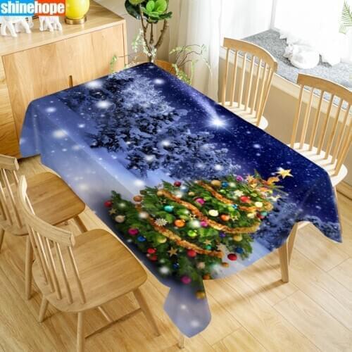 Christmas Tablecloth Oxford Print Waterproof Oilproof Rectangular Party Table Cloth Christmas Tree Snow Table Cover