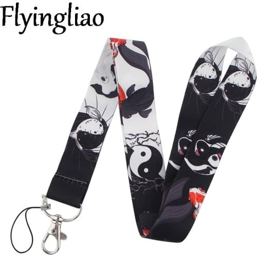 Chinese style lucky charm Eight trigrams Funny art Lanyard Neck Key Strap for Phone Keys ID Card Cartoon webbings ribbons Gifts
