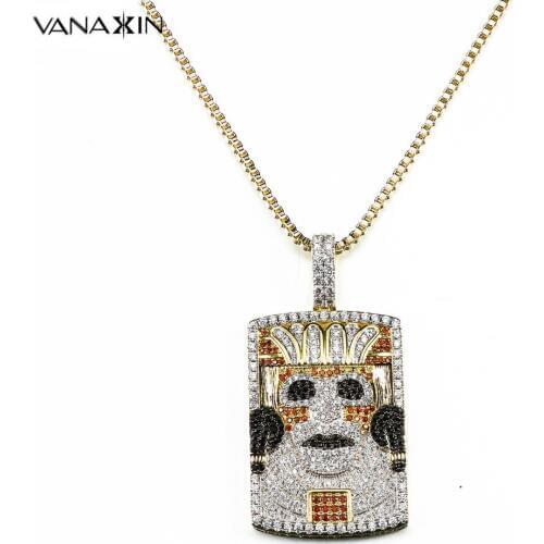 VANAXIN High Quality Fine Micro Paved AAA Cubic Zirconia Stone Pendants Necklaces For Men Pharaoh Shiny Hip Hop Jewellery Gift