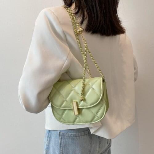 Women Chain Crossbody Bags 2021 Luxury Brand Lattice Semicircle Saddle Bags PU Leather Handbags Designer Ladies Shoulder Bags