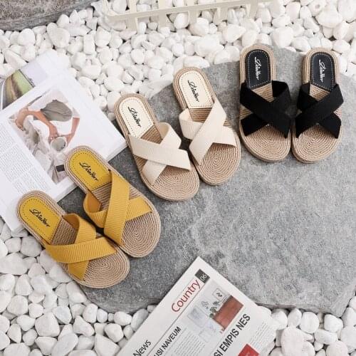 2021 Flat Shoes Female Ladies' Slippers Luxury Slides Slipers Women Low Girl Soft Designer Rubber Summer Fisherman Cross-tied