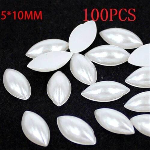 Nail decorative pearl white horse eye Shape 5x10mm 100pcs Acrylic Nail art Flat Back Rhinestone Clothing accessories