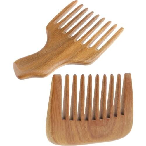 2pcs Hair/beard Pick/comb – Made Of Natural Green Sandal Wood For All Hair Types, Beard And Moustache